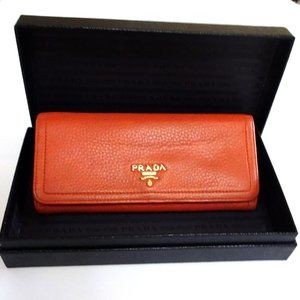PRADA Vitello Grain Leather Long Flap Wallet w/Box